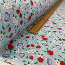 Strawberry Blossom & Butterfly Polycotton Fabric – Light Blue Floral Printed Dressmaking & Craft Fabric, 45” Wide - Bull Ring Fabrics