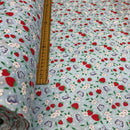 Strawberry Blossom & Butterfly Polycotton Fabric – Light Blue Floral Printed Dressmaking & Craft Fabric, 45” Wide - Bull Ring Fabrics
