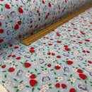 Strawberry Blossom & Butterfly Polycotton Fabric – Light Blue Floral Printed Dressmaking & Craft Fabric, 45” Wide - Bull Ring Fabrics