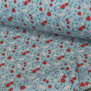 Strawberry Blossom & Butterfly Polycotton Fabric – Light Blue Floral Printed Dressmaking & Craft Fabric, 45” Wide - Bull Ring Fabrics