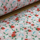 Strawberry Blossom & Butterfly Polycotton Fabric – Pink Floral Printed Dressmaking & Craft Fabric, 45” Wide - Bull Ring Fabrics