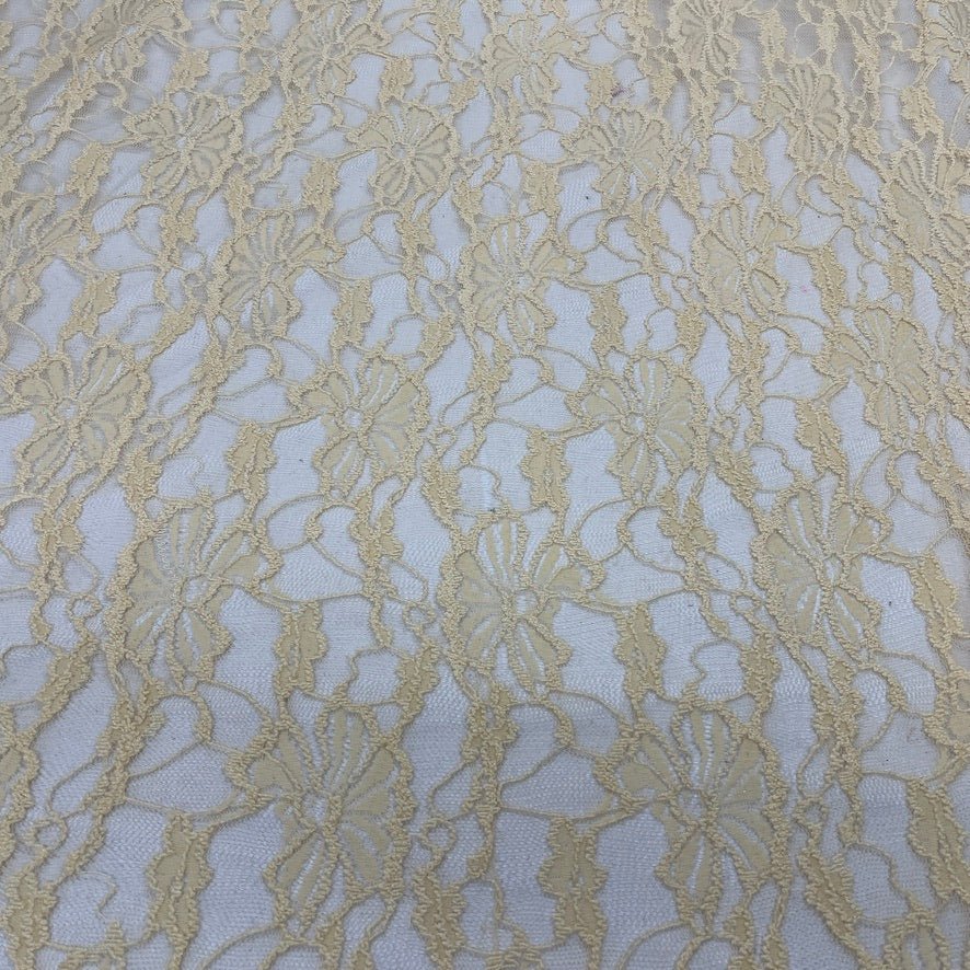 Stretch Spandex Lace Fabric Floral Flowers Dress Bridal 54" Beige - Bull Ring Fabrics
