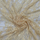 Stretch Spandex Lace Fabric Floral Flowers Dress Bridal 54" Beige - Bull Ring Fabrics