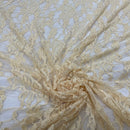 Stretch Spandex Lace Fabric Floral Flowers Dress Bridal 54" Beige - Bull Ring Fabrics