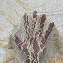 Stretch Spandex Lace Fabric Floral Flowers Dress Bridal 54" Beige - Bull Ring Fabrics