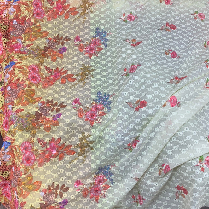 Summer Cotton Broderie Anglaise Fabric Sequin Cotton Chicken Dress, Yellow - Bull Ring Fabrics