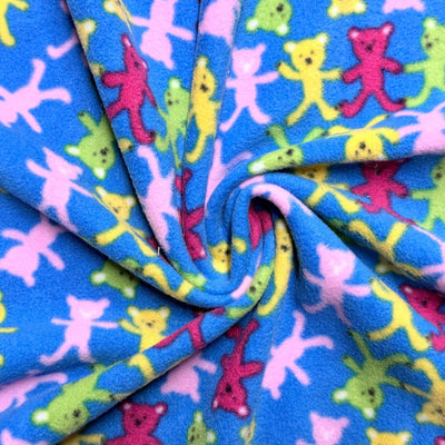 Teddy Bears Printed Polar Fleece Fabric 60”, Turquoise Blue - Bull Ring Fabrics