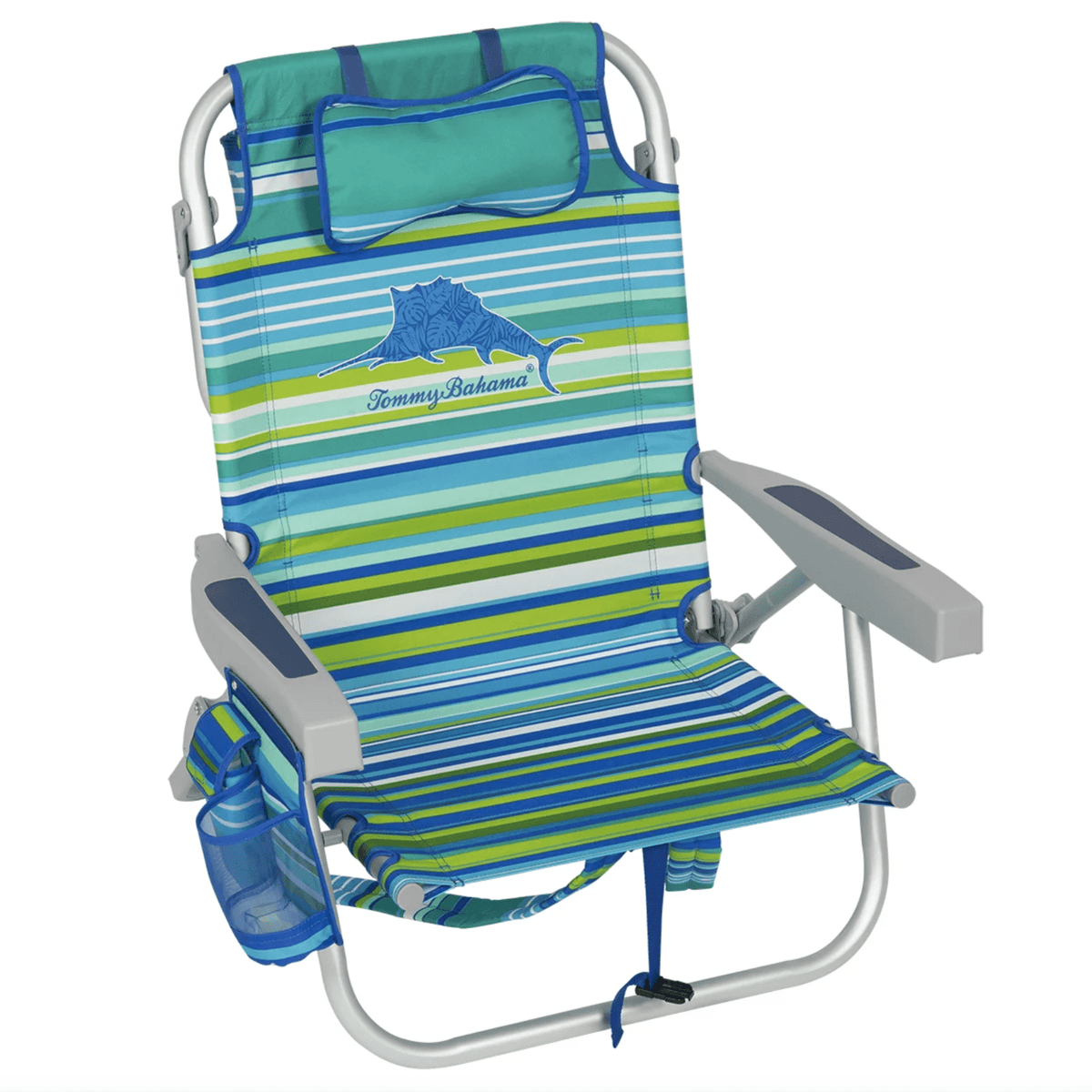 Tommy Bahama 5-Position Backpack Beach Chair Insulated Pouch Pillow 136kg NEW - Bull Ring Fabrics