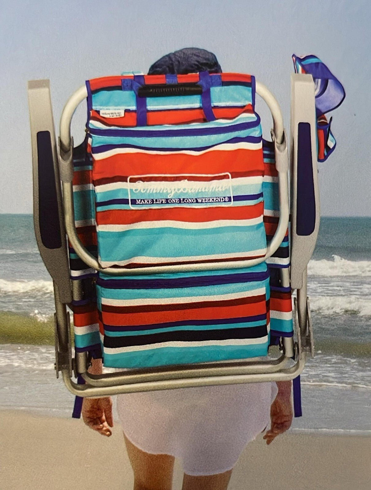Tommy Bahama 5-Position Backpack Beach Chair Insulated Pouch Pillow 136kg NEW - Bull Ring Fabrics