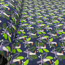 Toucan Birds Polycotton Fabric – Tropical Jungle Leaf Print Dress Craft Quilting – 45” Navy Blue - Bull Ring Fabrics
