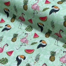 Tropical Birds Flamingo Toucan/Pecans 100% Cotton Craft Fabric 54", Green - Bull Ring Fabrics