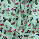 Tropical Birds Flamingo Toucan/Pecans 100% Cotton Craft Fabric 54", Green - Bull Ring Fabrics