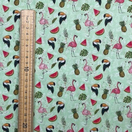 Tropical Birds Flamingo Toucan/Pecans 100% Cotton Craft Fabric 54", Green - Bull Ring Fabrics