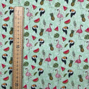 Tropical Birds Flamingo Toucan/Pecans 100% Cotton Craft Fabric 54", Green - Bull Ring Fabrics
