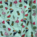 Tropical Birds Flamingo Toucan/Pecans 100% Cotton Craft Fabric 54", Green - Bull Ring Fabrics