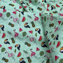Tropical Birds Flamingo Toucan/Pecans 100% Cotton Craft Fabric 54", Green - Bull Ring Fabrics