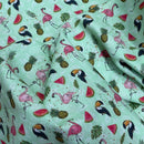 Tropical Birds Flamingo Toucan/Pecans 100% Cotton Craft Fabric 54", Green - Bull Ring Fabrics