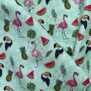 Tropical Birds Flamingo Toucan/Pecans 100% Cotton Craft Fabric 54", Green - Bull Ring Fabrics