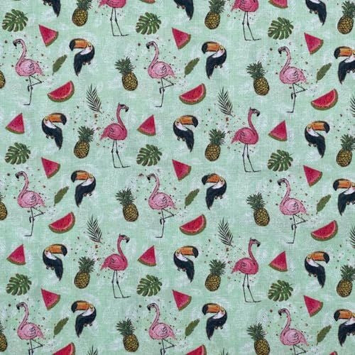 Tropical Birds Flamingo Toucan/Pecans 100% Cotton Craft Fabric 54", Green - Bull Ring Fabrics