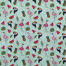 Tropical Birds Flamingo Toucan/Pecans 100% Cotton Craft Fabric 54", Green - Bull Ring Fabrics