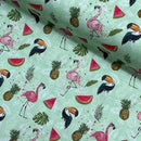 Tropical Birds Flamingo Toucan/Pecans 100% Cotton Craft Fabric 54", Green - Bull Ring Fabrics