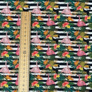 Tropical Flamingo Toucan Birds 100% Cotton Craft Fabric 54" Black & White Striped - Bull Ring Fabrics