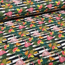 Tropical Flamingo Toucan Birds 100% Cotton Craft Fabric 54" Black & White Striped - Bull Ring Fabrics