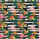 Tropical Flamingo Toucan Birds 100% Cotton Craft Fabric 54" Black & White Striped - Bull Ring Fabrics