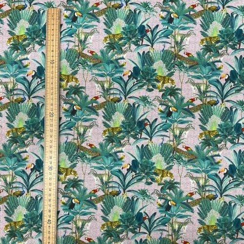Tropical Palm Trees Parrots Peacocks Animals 100% Cotton Craft Fabric 54", Pink - Bull Ring Fabrics