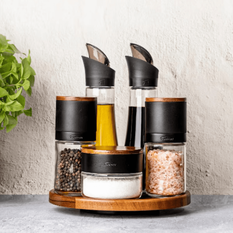 Trudeau 6 Piece Seasoning Station Set Acacia Wood Olive Oil Steak Gozney Pitboss - Bull Ring Fabrics