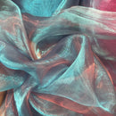 Two-Tone Organza Fabric Draping Decorations 150cm, Teal Shot Red - Bull Ring Fabrics