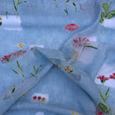 Voile Fabric Floral Flowers Kitchen Net Curtain Dress Material 150cm, Blue - Bull Ring Fabrics