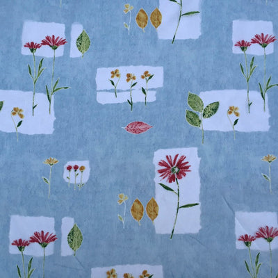Voile Fabric Floral Flowers Kitchen Net Curtain Dress Material 150cm, Blue - Bull Ring Fabrics