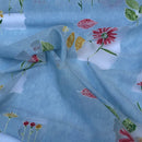 Voile Fabric Floral Flowers Kitchen Net Curtain Dress Material 150cm, Blue - Bull Ring Fabrics