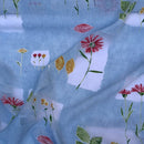 Voile Fabric Floral Flowers Kitchen Net Curtain Dress Material 150cm, Blue - Bull Ring Fabrics