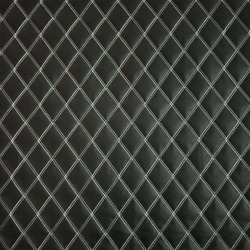 White Quilted Bentley Double Stitch Leather Car Seats Upholstery Fabric 54" Black - Bull Ring Fabrics