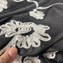 White Ribbon Sunflower Floral Taffeta Dress Fabric 60", Black - Bull Ring Fabrics
