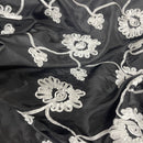 White Ribbon Sunflower Floral Taffeta Dress Fabric 60", Black - Bull Ring Fabrics