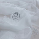 White Voile Fabric Embroidered Silver Circles Curtain Draping 60" - Bull Ring Fabrics