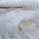 White Voile Fabric Embroidered Silver Circles Curtain Draping 60" - Bull Ring Fabrics