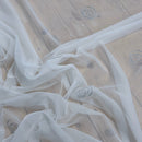 White Voile Fabric Embroidered Silver Circles Curtain Draping 60" - Bull Ring Fabrics