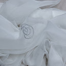 White Voile Fabric Embroidered Silver Circles Curtain Draping 60" - Bull Ring Fabrics