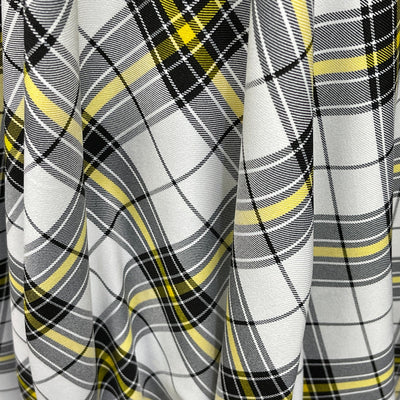 White/Yellow Check Tartan Poly Viscose Fabric - Bull Ring Fabrics
