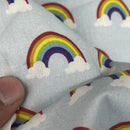 Wholesale Little Johnny 15 Metres Rainbow Clouds 100% Cotton Fabric Roll – Baby Blue Rainbow Print Dress Fabric | Children’s Craft & Quilting Material - Bull Ring Fabrics