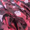 Wine/Red Velvet Flock Taffeta Fabric Silver Floral Roses Dress Material 150cm - Bull Ring Fabrics