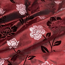 Wine/Red Velvet Flock Taffeta Fabric Silver Floral Roses Dress Material 150cm - Bull Ring Fabrics