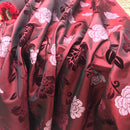 Wine/Red Velvet Flock Taffeta Fabric Silver Floral Roses Dress Material 150cm - Bull Ring Fabrics
