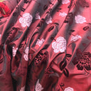Wine/Red Velvet Flock Taffeta Fabric Silver Floral Roses Dress Material 150cm - Bull Ring Fabrics