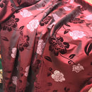 Wine/Red Velvet Flock Taffeta Fabric Silver Floral Roses Dress Material 150cm - Bull Ring Fabrics