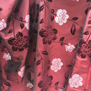 Wine/Red Velvet Flock Taffeta Fabric Silver Floral Roses Dress Material 150cm - Bull Ring Fabrics
